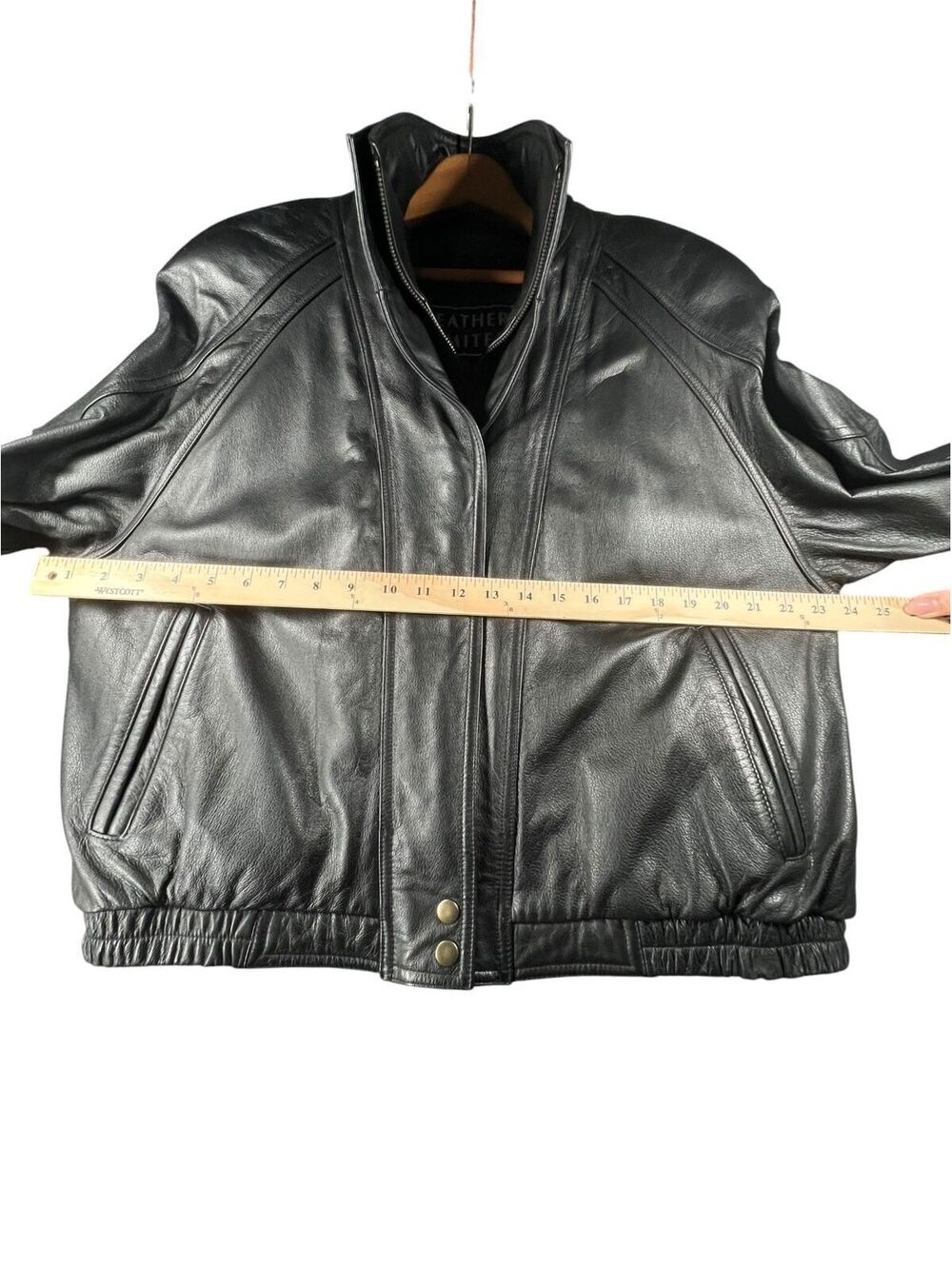 Black Genuine Leather Bomber Jacket Funnel Neck Zip Out Liner 90s - Picture 5 of 8